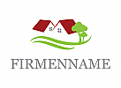 Logo, Immobilien, Wohnungen, Bumen, Pinien, Dach, Kabine, Htte