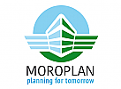 Moroplan, modernes Gebude in Perspektive in Landschaft Logo