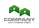 kologisch, Zwei Huser, Dcher in grn, Immobilien, Dachdecker, Hausverwaltung, Logo