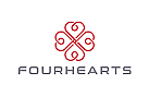 , Zeichen, Signet, Symbol, Ornament, vier Herzen, Logo