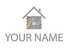 kologisch, Zeichen, Zeichnung, Haus mit farbigen Linien, Wellen, Logo