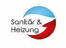 Zeichen, zweifarbig, Sanitr, Wasser, Heizung, Flamme, Klempner, Logo