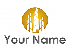 Zweifarbig, Hochhuser, Skyline in Gold, Immobilien, Logo