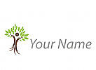 ko-Medizin, Person in Bewegung als Baum, Pflanze Logo