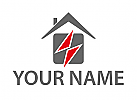 Zweifarbig, Zeichen, Zeichnung, Haus und Strom Blitz, Elektriker Logo