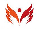 Zeichen, zweifarbig, Mensch, Feuer, Flammen, Flgel, Physio Logo