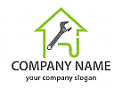 Zweifarbig, Haus, Werkzeug und Rohre, Klempner, Installateur, Logo