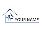 Zweifarbig, Haus und Rohre, Klempner, Installateur, Logo