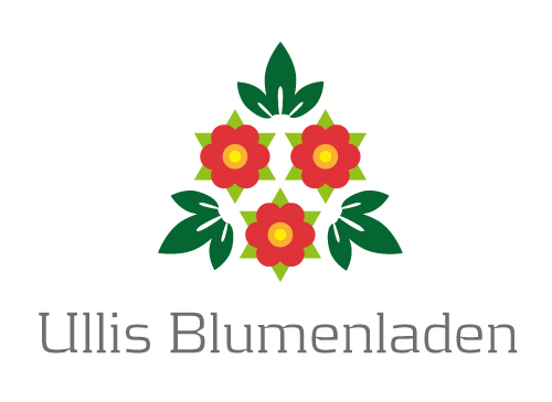 Drei Blumen mit Blttern bilden ein Dreieck