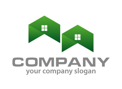 kologisch, Zwei Huser, Dcher in grn, Immobilien, Dachdecker, Hausverwaltung, Logo