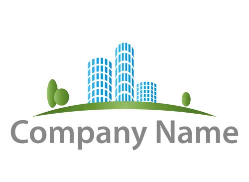 ko-Stadt, Zeichen, Zeichnung, Symbol, Real estate, Immobilien, Drei Hochhuser, Wiese, Logo