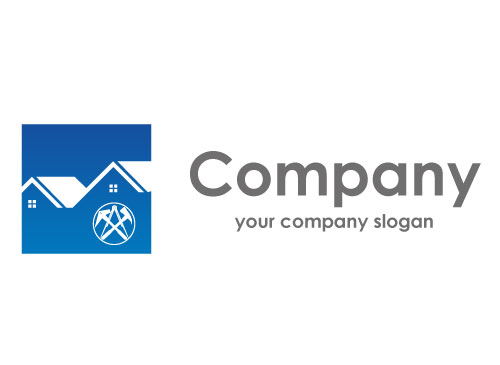 , kologisch, Zwei Huser, Rechteck, Immobilien, Dachdecker, Logo