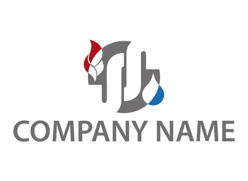 kologisch, Zeichen, Zeichnung, Symbol, Klempner, Wasser, Feuer, Logo