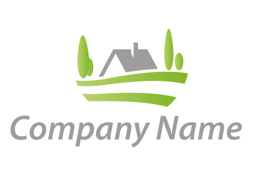 Haus, Wiese, Immobilien, Logo