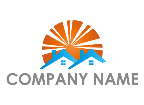 Zwei Huser und Sonne, Immobilien, Dachdecker, Logo