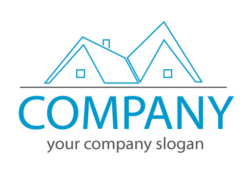 , ko-Haus, Zwei Huser, Dcher in blau, Immobilien Logo