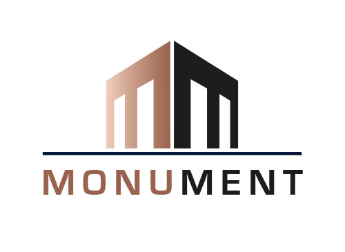 Zeichen, zweifarbig, zwei Segmente, Monument, Buchstabe M, Logo