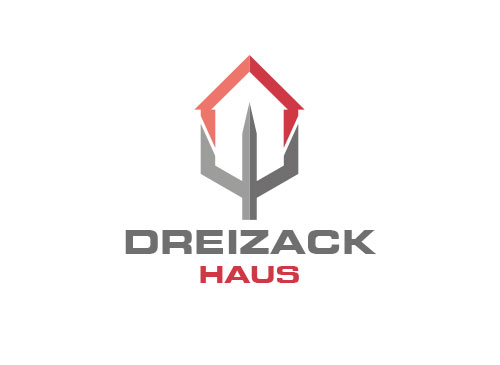 Zeichen, zweifarbig, Signet, Symbol, Haus, Immobilien, Dreizack, Pfeil, Logo