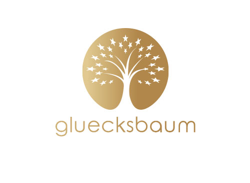 Zeichen, Signet, Symbol, Glcksbaum, Baum, Sterne, Kreis, Gold, Logo