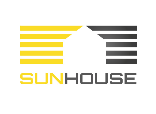 Zeichen, zweifarbig, Sonne, Lamellen, Immobilie, Haus, Logo