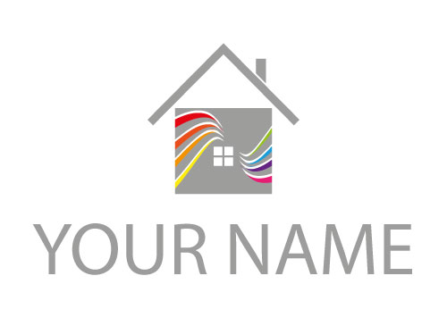 kologisch, Zeichen, Zeichnung, Haus mit farbigen Linien, Wellen, Logo