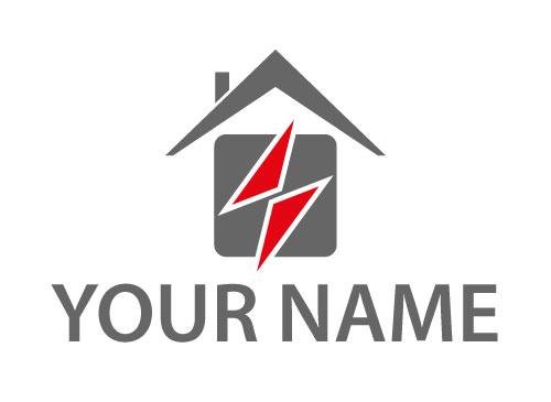 Zweifarbig, Zeichen, Zeichnung, Haus und Strom Blitz, Elektriker Logo