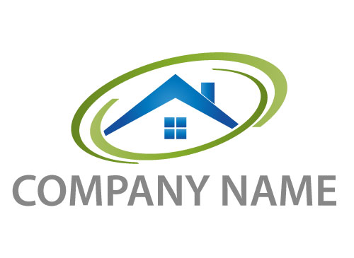 kologisch, Zweifarbig, Haus, Dach und Kreise, Dachdecker Logo