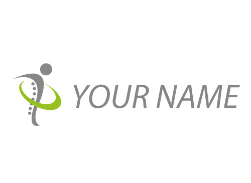, komedizin, Zweifarbig, Person, Mensch in Bewegung und Wirbelsule, Orthopdie, Chiropraktiker, Physiotherapie, Osteopathie, Logo