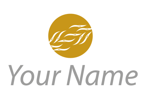 Zeichen, Zeichnung, Kugel, Kreis und Wellen, Bltter in gold Logo