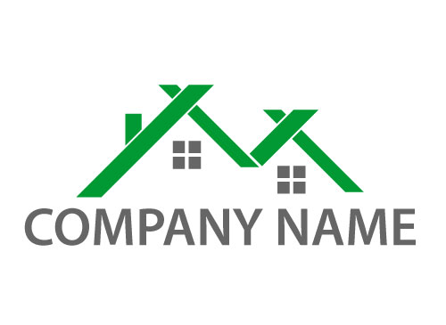 Zwei Dcher in grn, Immobilien und Dachdecker Logo