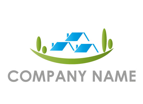 Drei Huser und Wiese, Bume, Immobilien Logo