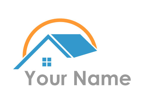 Dach, Haus und Sonne, Immobilien und Dachdecker Logo