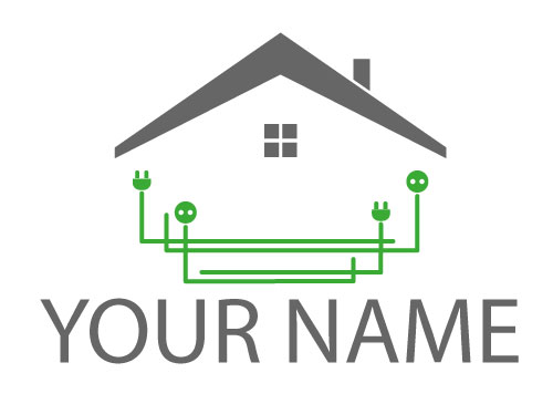 Stromleitung, Haus, Strom Stecker und Steckdose, Elektriker Logo