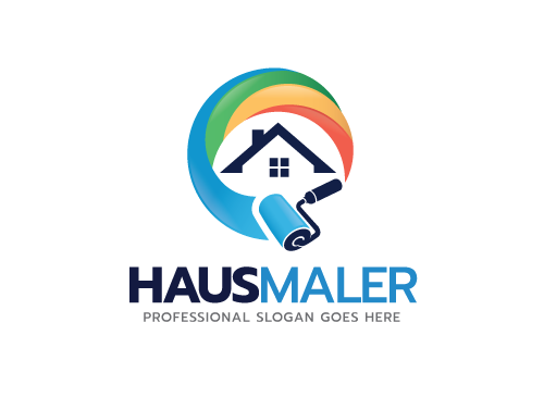 , , Zeichen, Signet, Logo, Maler, Farbrolle, Dach, Fenster, Haus