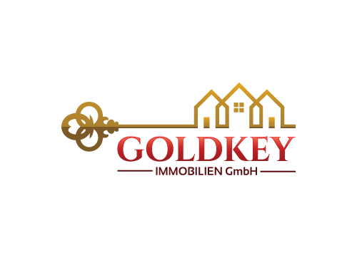 , Zeichen, Immobilien, Haus, Heim, Bauwerk, Grundeigentum Logo, Schlssel, Gold