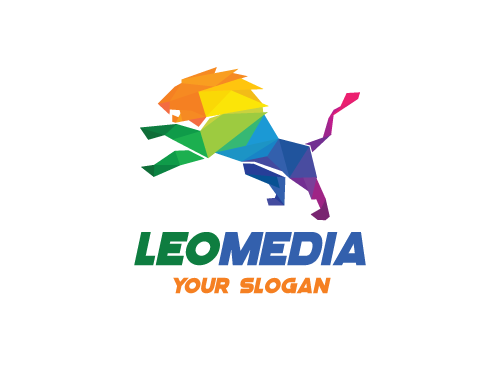 , Zeichen, Lion, Lwe, Knig, Polygon, bunt, Media, Marketing Logo