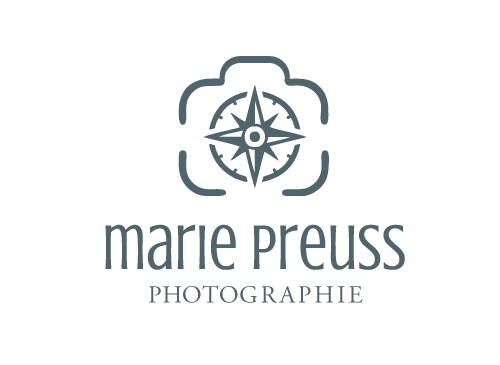 Logo mit Kompass und stilisierter Kamera fr Fotografen, Reise-Blog
