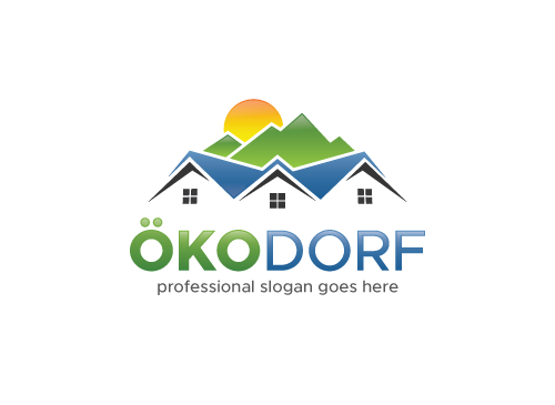 ko-Dorf, Haus, Immobilien, Berg, Sonne, Dorf, Heim, Bergtourismus Logo