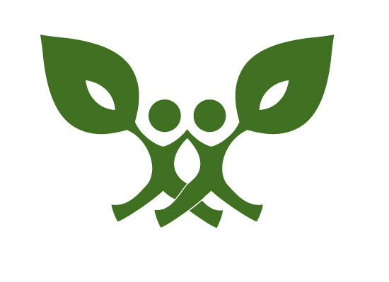 2 Personen mit Blatt Hnden - Bio Logo