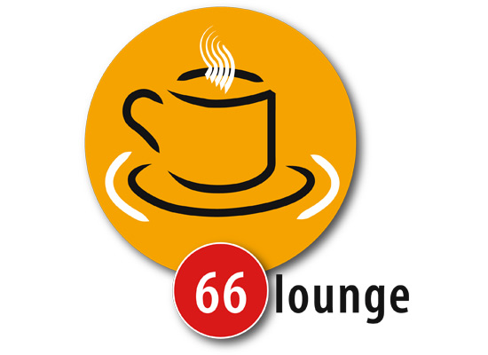 66 Lounge - Kaffebecher auf gelbem Hintergrund