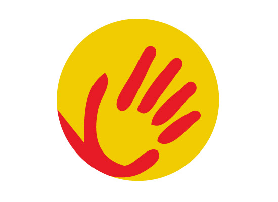 Stop - Hand im gelben Kreis