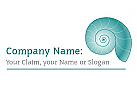 Logo in blaugrn mit Schnecke, Ammonit bzw. Spirale fr Gesundheits- und Wellnessbereich, Kosmetik oder Psychotherapie