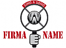 Logo retro-Mikrofon mit fester Hand gehalten DJ Radio Musikbranche, Musikschule, Gesangsunterricht