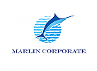 Zeichen, Signet, Logo, Marlin, Fisch Wasser / Wellen