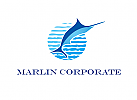 , Signet, Logo, Marlin, Fisch Wasser / Wellen