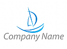 Zeichen, Zeichnung, Segelschiff, Boot in blau Logo