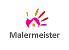 Zeichen, Signet, Logo, Haus, Immobilie, Fassade, Hand, Maler, Malermeister