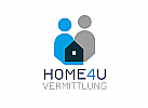 Zeichnung, Zweifarbig, Signet, Symbol, Logo, Menschen, Haus, Immobilien, Vermittlung