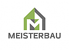 Zeichen, zweifarbig, Signet, Symbol, Haus, Immobilie, Bau, Buchstabe, M, Logo