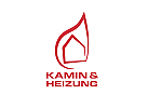 Zeichen, Signet, Symbol, Haus, Flamme, Kamin, Heizung, Bau, Brandschutz, Logo